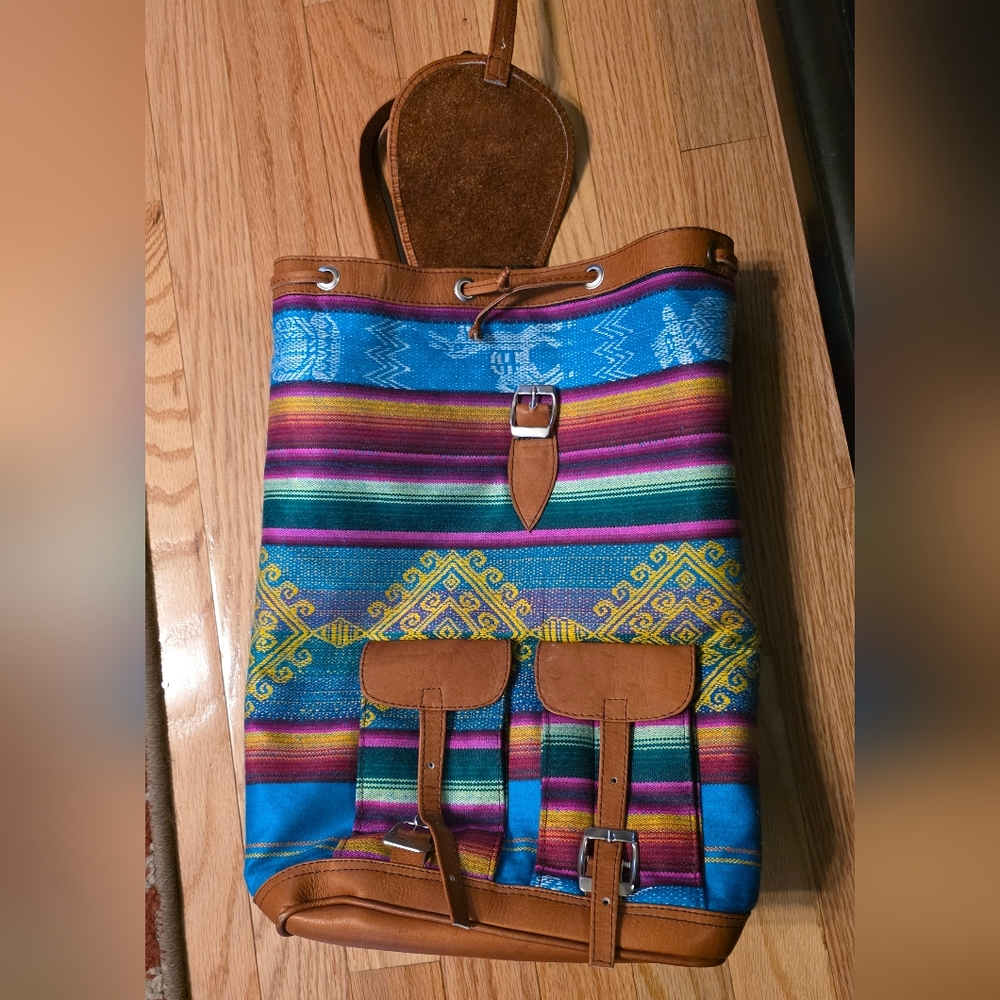 Colorful Striped Backpack with Buckle Accents